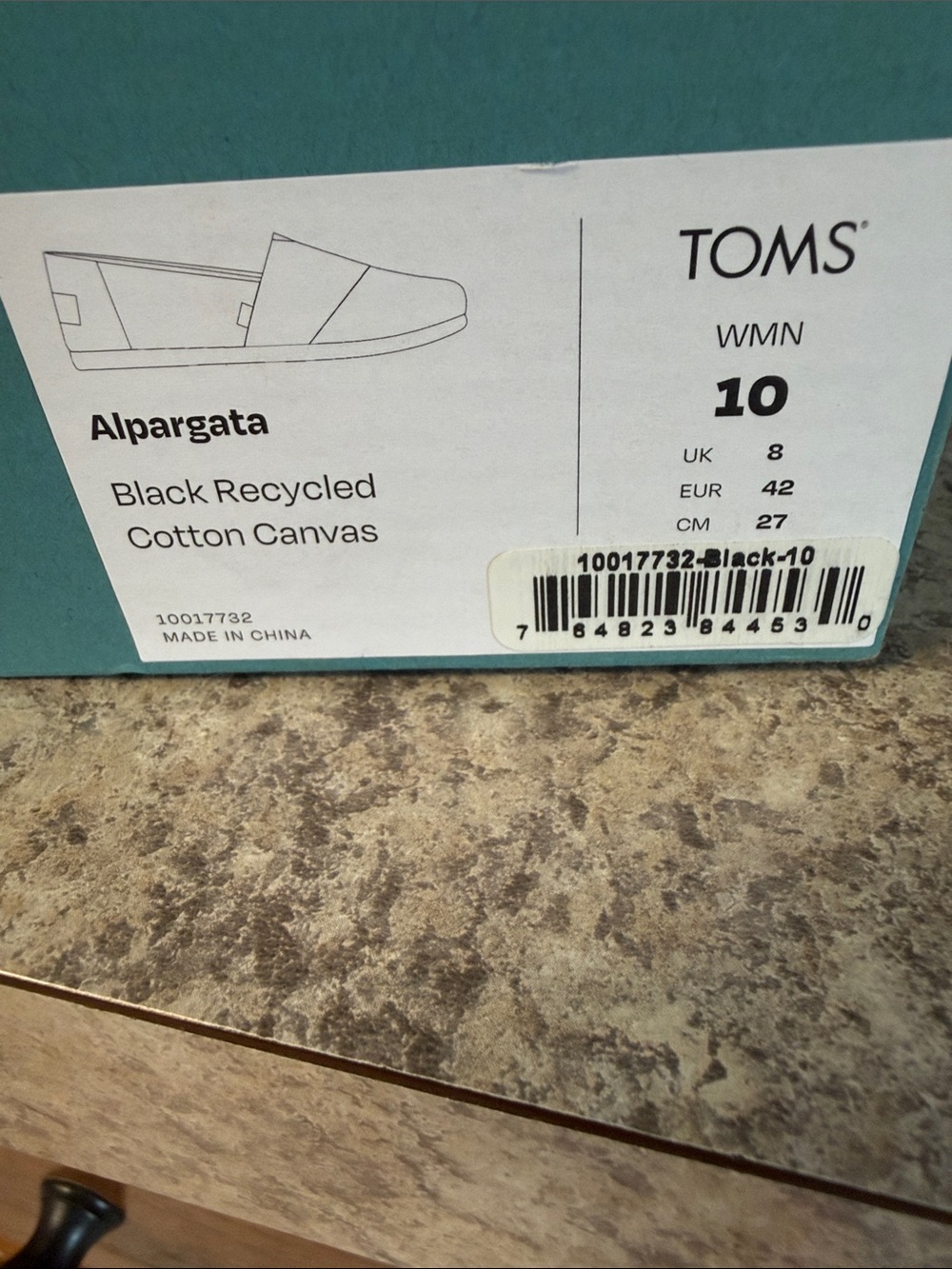 TOMS Black Canvas Alpargata with Teal Logo Patch - Picture 3 of 3